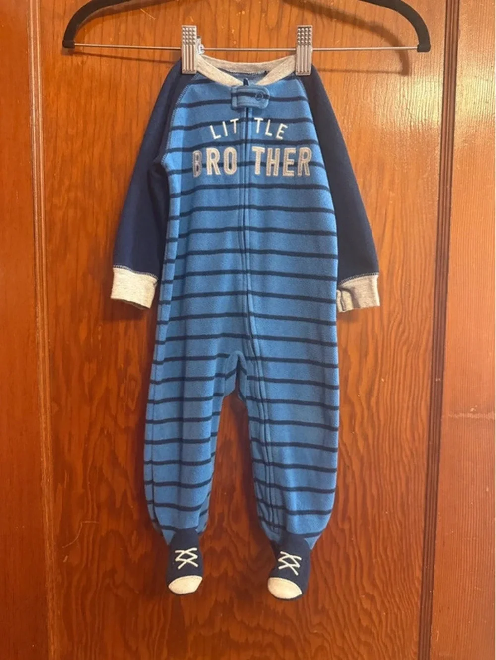 Carter’s Baby Fleece Sleeper 9M Little Brother Footed Pajamas Blue Striped Zip